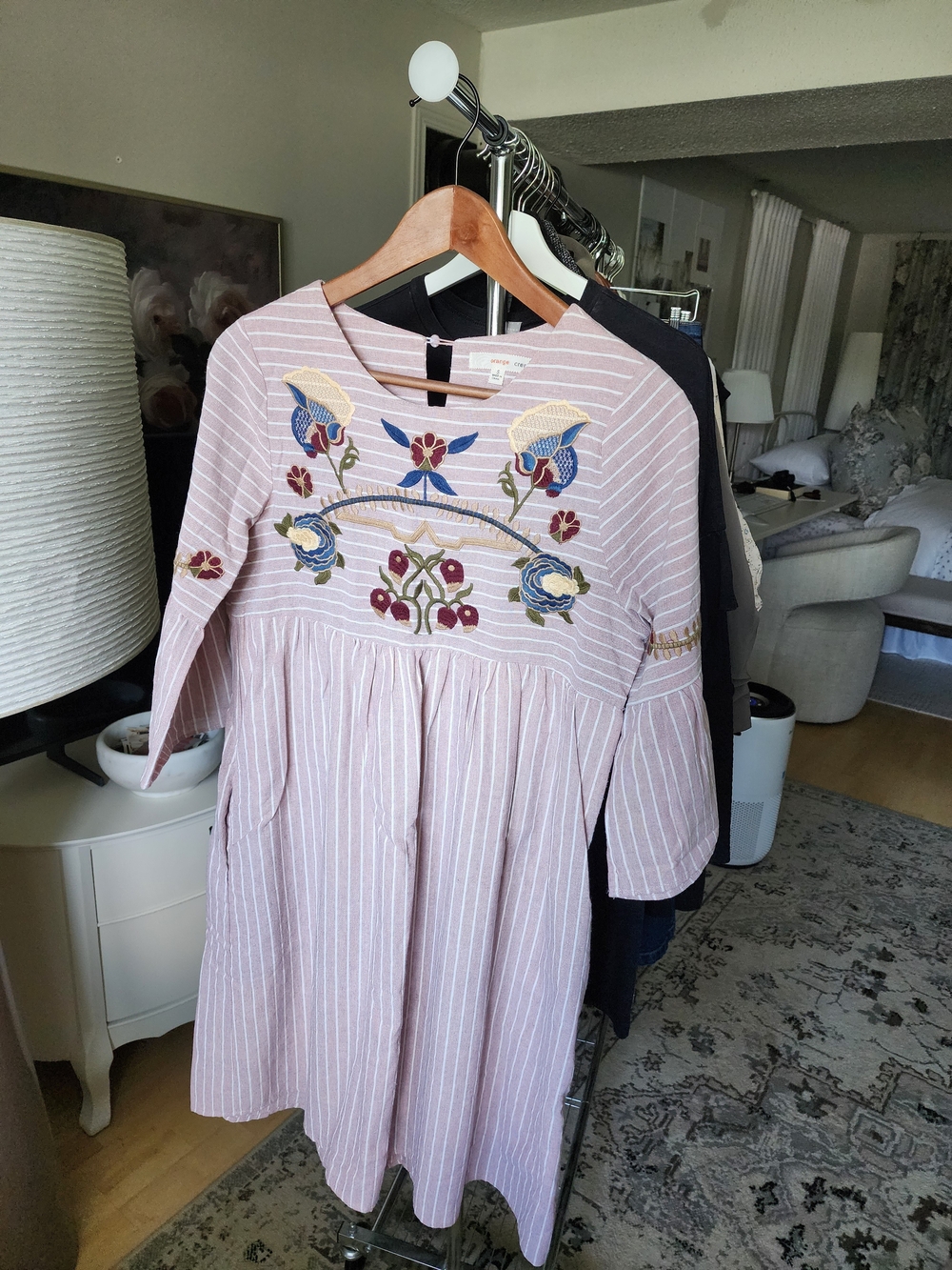 Embroidered Burgundy Stripe Babydoll Dress